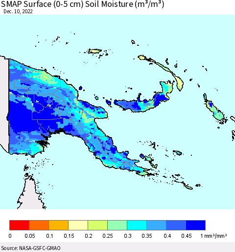 Papua New Guinea SMAP Surface (0-5 cm) Soil Moisture (m³/m³) Thematic Map For 12/6/2022 - 12/10/2022