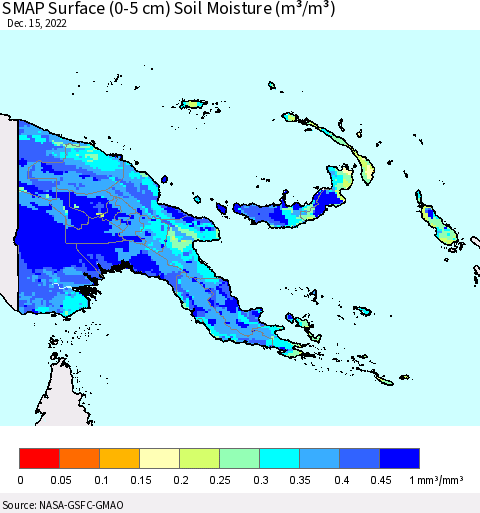 Papua New Guinea SMAP Surface (0-5 cm) Soil Moisture (m³/m³) Thematic Map For 12/11/2022 - 12/15/2022
