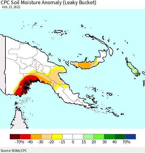 Papua New Guinea CPC Soil Moisture Anomaly (Leaky Bucket) Thematic Map For 2/11/2022 - 2/15/2022