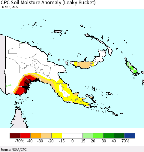 Papua New Guinea CPC Soil Moisture Anomaly (Leaky Bucket) Thematic Map For 3/1/2022 - 3/5/2022