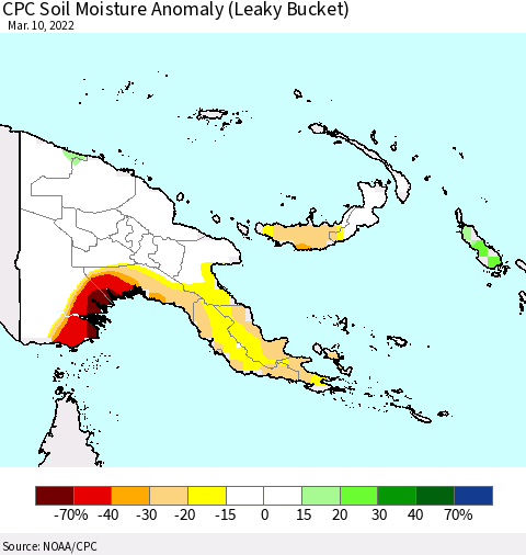 Papua New Guinea CPC Soil Moisture Anomaly (Leaky Bucket) Thematic Map For 3/6/2022 - 3/10/2022