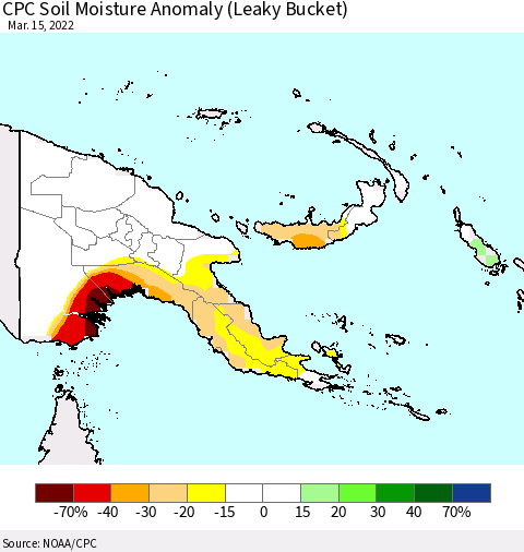Papua New Guinea CPC Soil Moisture Anomaly (Leaky Bucket) Thematic Map For 3/11/2022 - 3/15/2022