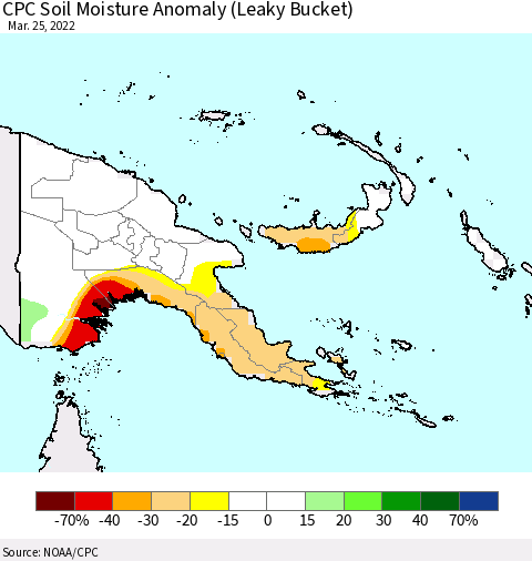Papua New Guinea CPC Soil Moisture Anomaly (Leaky Bucket) Thematic Map For 3/21/2022 - 3/25/2022