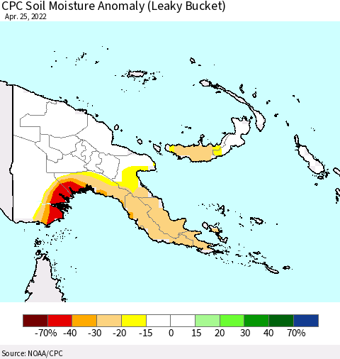 Papua New Guinea CPC Soil Moisture Anomaly (Leaky Bucket) Thematic Map For 4/21/2022 - 4/25/2022