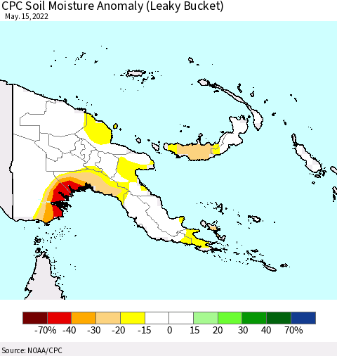 Papua New Guinea CPC Soil Moisture Anomaly (Leaky Bucket) Thematic Map For 5/11/2022 - 5/15/2022