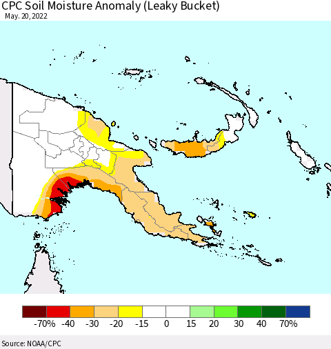 Papua New Guinea CPC Soil Moisture Anomaly (Leaky Bucket) Thematic Map For 5/16/2022 - 5/20/2022