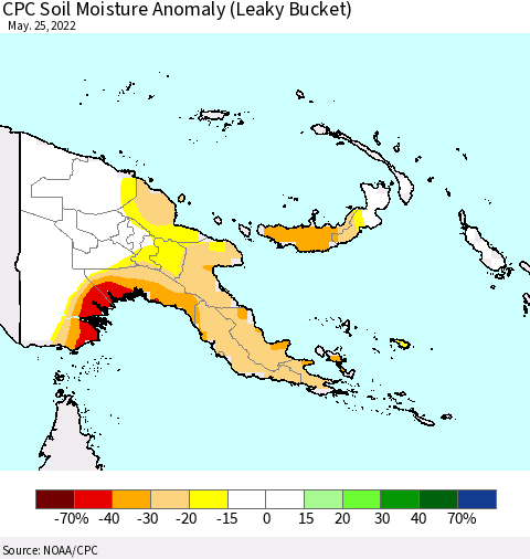 Papua New Guinea CPC Soil Moisture Anomaly (Leaky Bucket) Thematic Map For 5/21/2022 - 5/25/2022