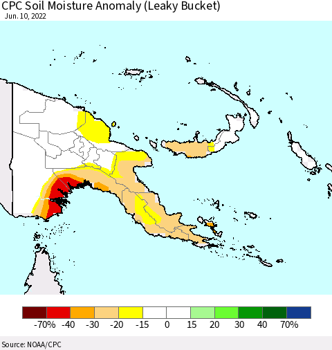Papua New Guinea CPC Soil Moisture Anomaly (Leaky Bucket) Thematic Map For 6/6/2022 - 6/10/2022