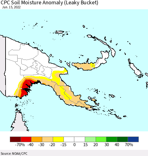 Papua New Guinea CPC Soil Moisture Anomaly (Leaky Bucket) Thematic Map For 6/11/2022 - 6/15/2022