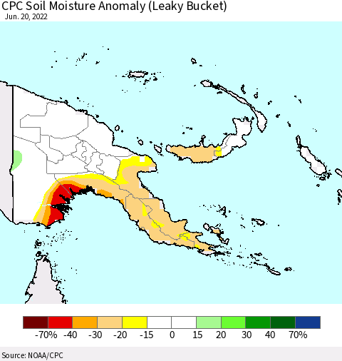 Papua New Guinea CPC Soil Moisture Anomaly (Leaky Bucket) Thematic Map For 6/16/2022 - 6/20/2022