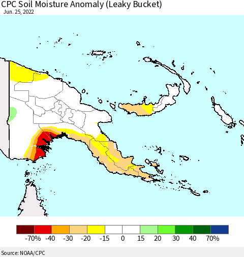 Papua New Guinea CPC Soil Moisture Anomaly (Leaky Bucket) Thematic Map For 6/21/2022 - 6/25/2022