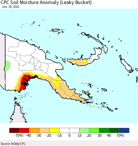 Papua New Guinea CPC Soil Moisture Anomaly (Leaky Bucket) Thematic Map For 6/26/2022 - 6/30/2022