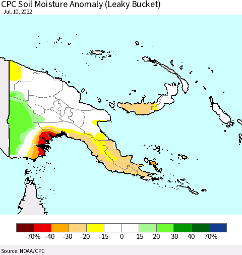 Papua New Guinea CPC Soil Moisture Anomaly (Leaky Bucket) Thematic Map For 7/6/2022 - 7/10/2022