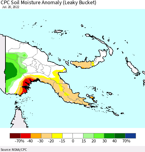 Papua New Guinea CPC Soil Moisture Anomaly (Leaky Bucket) Thematic Map For 7/16/2022 - 7/20/2022