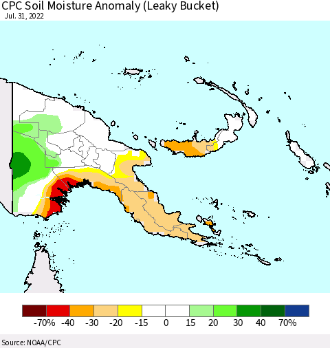 Papua New Guinea CPC Soil Moisture Anomaly (Leaky Bucket) Thematic Map For 7/26/2022 - 7/31/2022