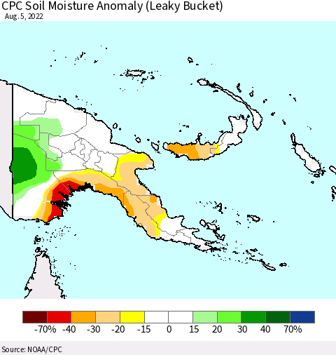 Papua New Guinea CPC Soil Moisture Anomaly (Leaky Bucket) Thematic Map For 8/1/2022 - 8/5/2022