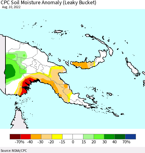 Papua New Guinea CPC Soil Moisture Anomaly (Leaky Bucket) Thematic Map For 8/6/2022 - 8/10/2022