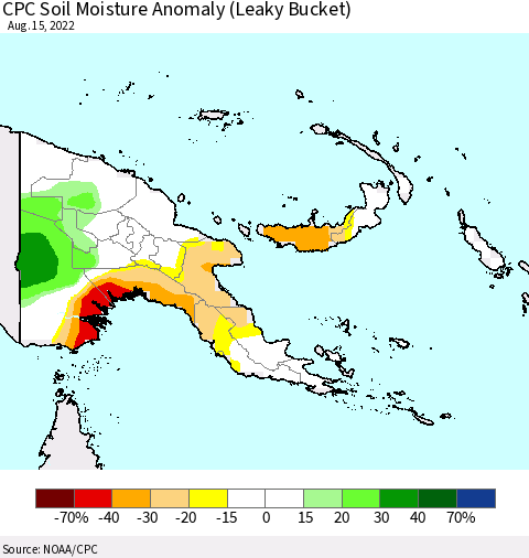 Papua New Guinea CPC Soil Moisture Anomaly (Leaky Bucket) Thematic Map For 8/11/2022 - 8/15/2022