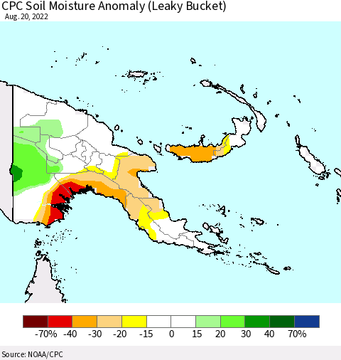 Papua New Guinea CPC Soil Moisture Anomaly (Leaky Bucket) Thematic Map For 8/16/2022 - 8/20/2022