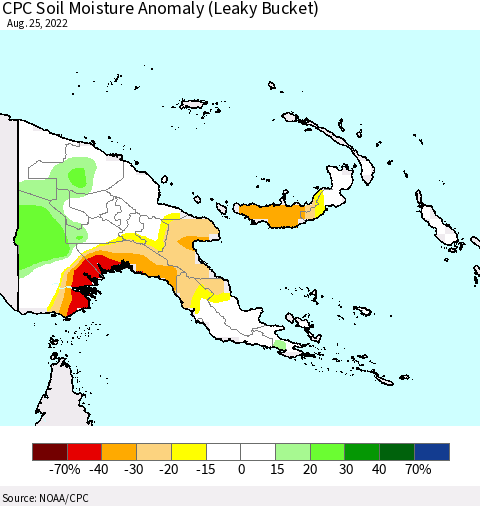 Papua New Guinea CPC Soil Moisture Anomaly (Leaky Bucket) Thematic Map For 8/21/2022 - 8/25/2022