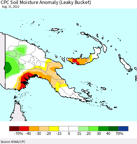 Papua New Guinea CPC Soil Moisture Anomaly (Leaky Bucket) Thematic Map For 8/26/2022 - 8/31/2022