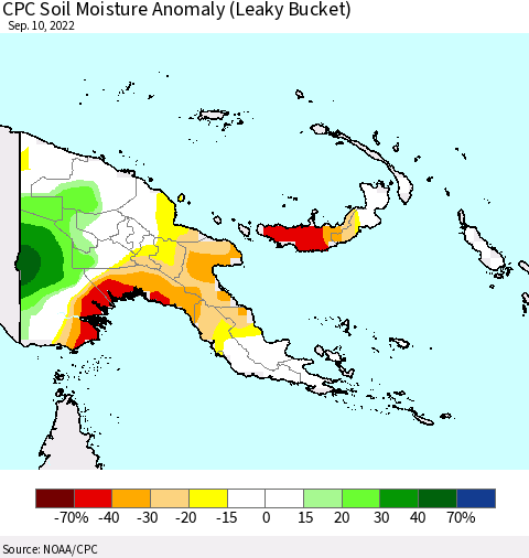 Papua New Guinea CPC Soil Moisture Anomaly (Leaky Bucket) Thematic Map For 9/6/2022 - 9/10/2022