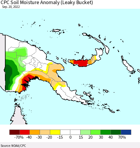 Papua New Guinea CPC Soil Moisture Anomaly (Leaky Bucket) Thematic Map For 9/16/2022 - 9/20/2022