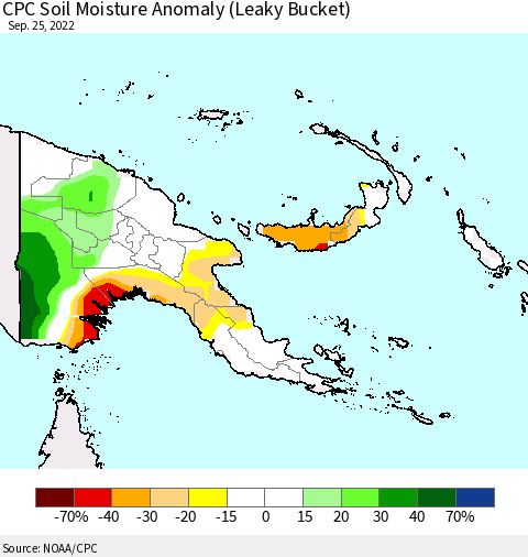 Papua New Guinea CPC Soil Moisture Anomaly (Leaky Bucket) Thematic Map For 9/21/2022 - 9/25/2022