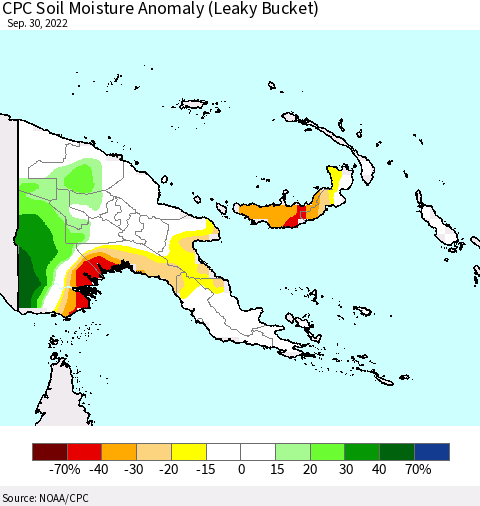 Papua New Guinea CPC Soil Moisture Anomaly (Leaky Bucket) Thematic Map For 9/26/2022 - 9/30/2022