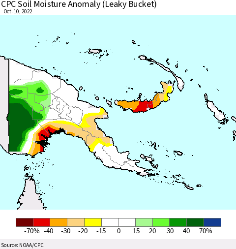 Papua New Guinea CPC Soil Moisture Anomaly (Leaky Bucket) Thematic Map For 10/6/2022 - 10/10/2022