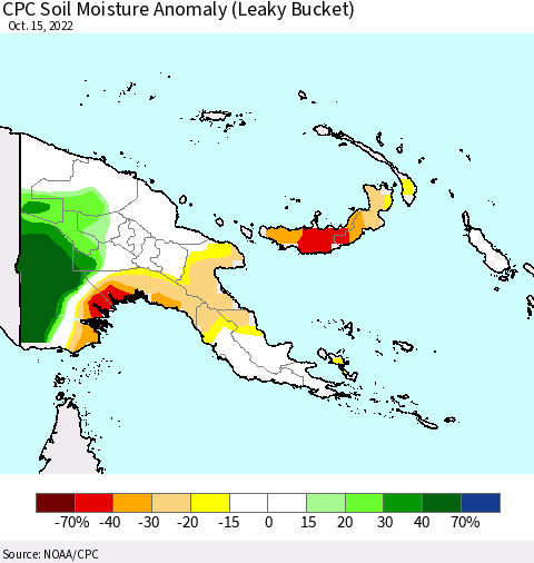 Papua New Guinea CPC Soil Moisture Anomaly (Leaky Bucket) Thematic Map For 10/11/2022 - 10/15/2022