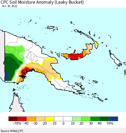 Papua New Guinea CPC Soil Moisture Anomaly (Leaky Bucket) Thematic Map For 10/16/2022 - 10/20/2022