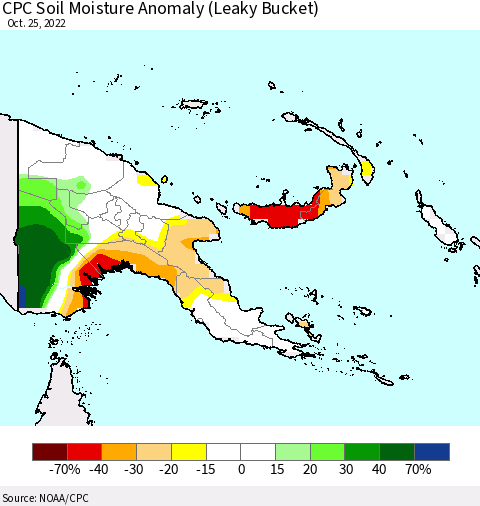 Papua New Guinea CPC Soil Moisture Anomaly (Leaky Bucket) Thematic Map For 10/21/2022 - 10/25/2022