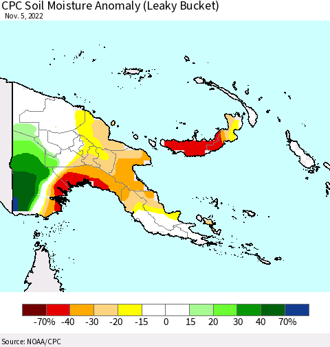 Papua New Guinea CPC Soil Moisture Anomaly (Leaky Bucket) Thematic Map For 11/1/2022 - 11/5/2022