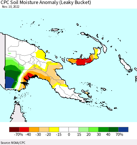 Papua New Guinea CPC Soil Moisture Anomaly (Leaky Bucket) Thematic Map For 11/6/2022 - 11/10/2022