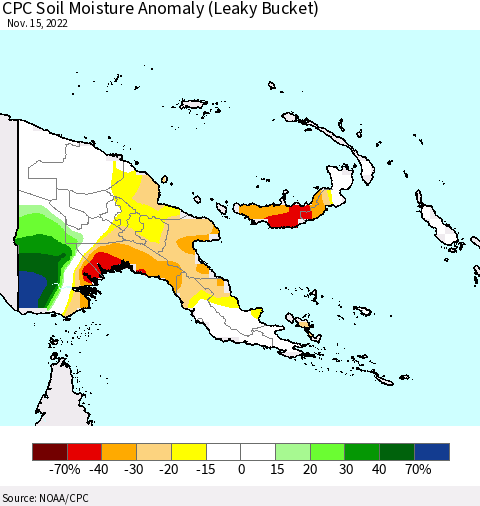 Papua New Guinea CPC Soil Moisture Anomaly (Leaky Bucket) Thematic Map For 11/11/2022 - 11/15/2022