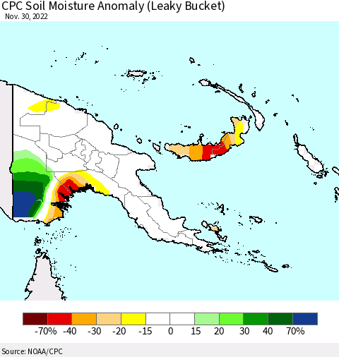 Papua New Guinea CPC Soil Moisture Anomaly (Leaky Bucket) Thematic Map For 11/26/2022 - 11/30/2022