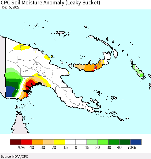 Papua New Guinea CPC Soil Moisture Anomaly (Leaky Bucket) Thematic Map For 12/1/2022 - 12/5/2022