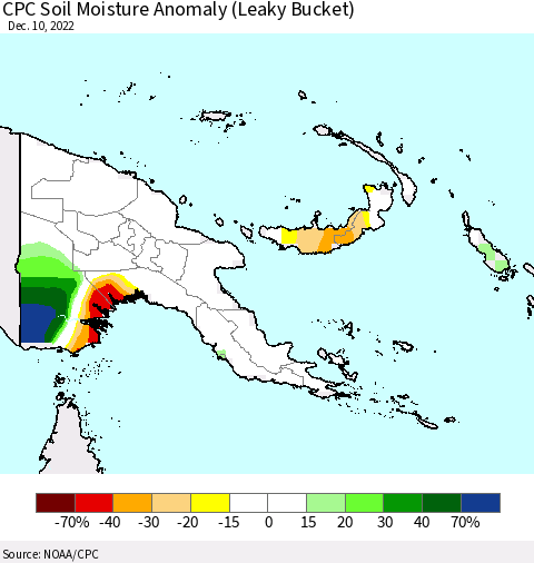 Papua New Guinea CPC Soil Moisture Anomaly (Leaky Bucket) Thematic Map For 12/6/2022 - 12/10/2022