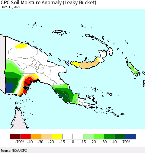 Papua New Guinea CPC Soil Moisture Anomaly (Leaky Bucket) Thematic Map For 12/11/2022 - 12/15/2022