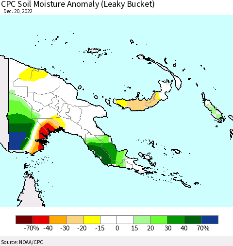 Papua New Guinea CPC Soil Moisture Anomaly (Leaky Bucket) Thematic Map For 12/16/2022 - 12/20/2022