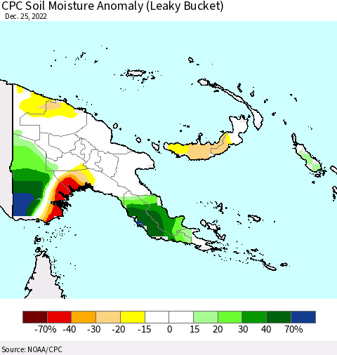 Papua New Guinea CPC Soil Moisture Anomaly (Leaky Bucket) Thematic Map For 12/21/2022 - 12/25/2022