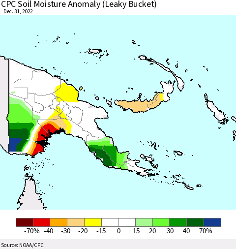 Papua New Guinea CPC Soil Moisture Anomaly (Leaky Bucket) Thematic Map For 12/26/2022 - 12/31/2022