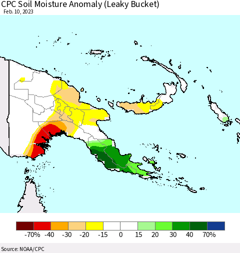 Papua New Guinea CPC Soil Moisture Anomaly (Leaky Bucket) Thematic Map For 2/6/2023 - 2/10/2023