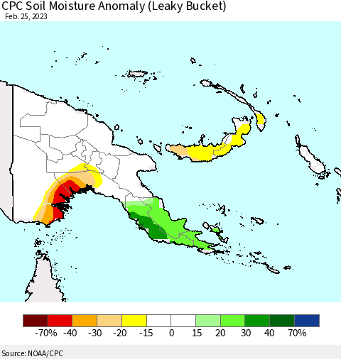 Papua New Guinea CPC Soil Moisture Anomaly (Leaky Bucket) Thematic Map For 2/21/2023 - 2/25/2023