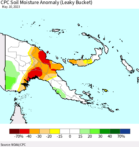 Papua New Guinea CPC Soil Moisture Anomaly (Leaky Bucket) Thematic Map For 5/6/2023 - 5/10/2023