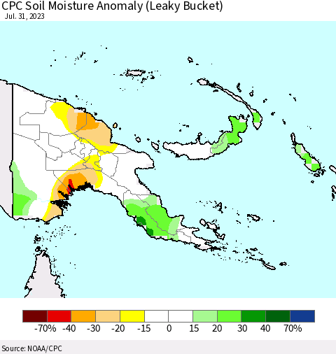 Papua New Guinea CPC Soil Moisture Anomaly (Leaky Bucket) Thematic Map For 7/26/2023 - 7/31/2023