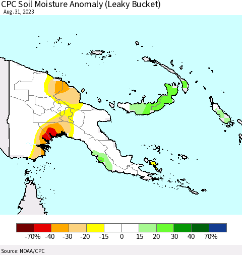 Papua New Guinea CPC Soil Moisture Anomaly (Leaky Bucket) Thematic Map For 8/26/2023 - 8/31/2023