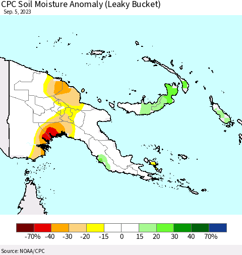 Papua New Guinea CPC Soil Moisture Anomaly (Leaky Bucket) Thematic Map For 9/1/2023 - 9/5/2023