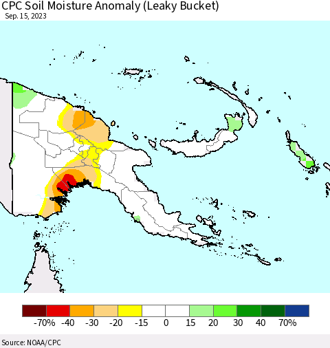Papua New Guinea CPC Soil Moisture Anomaly (Leaky Bucket) Thematic Map For 9/11/2023 - 9/15/2023